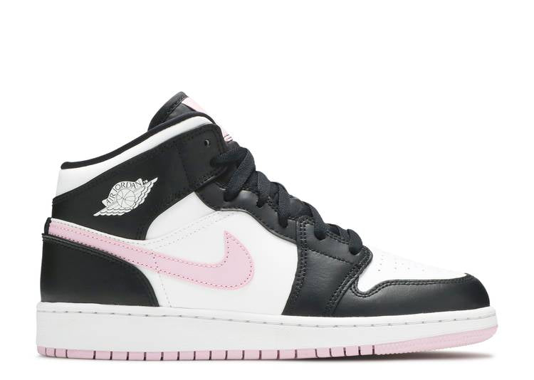 حذاء رياضي AIR JORDAN 1 MID GS 'WHITE LIGHT ARCTIC PINK'، باللون الأبيض