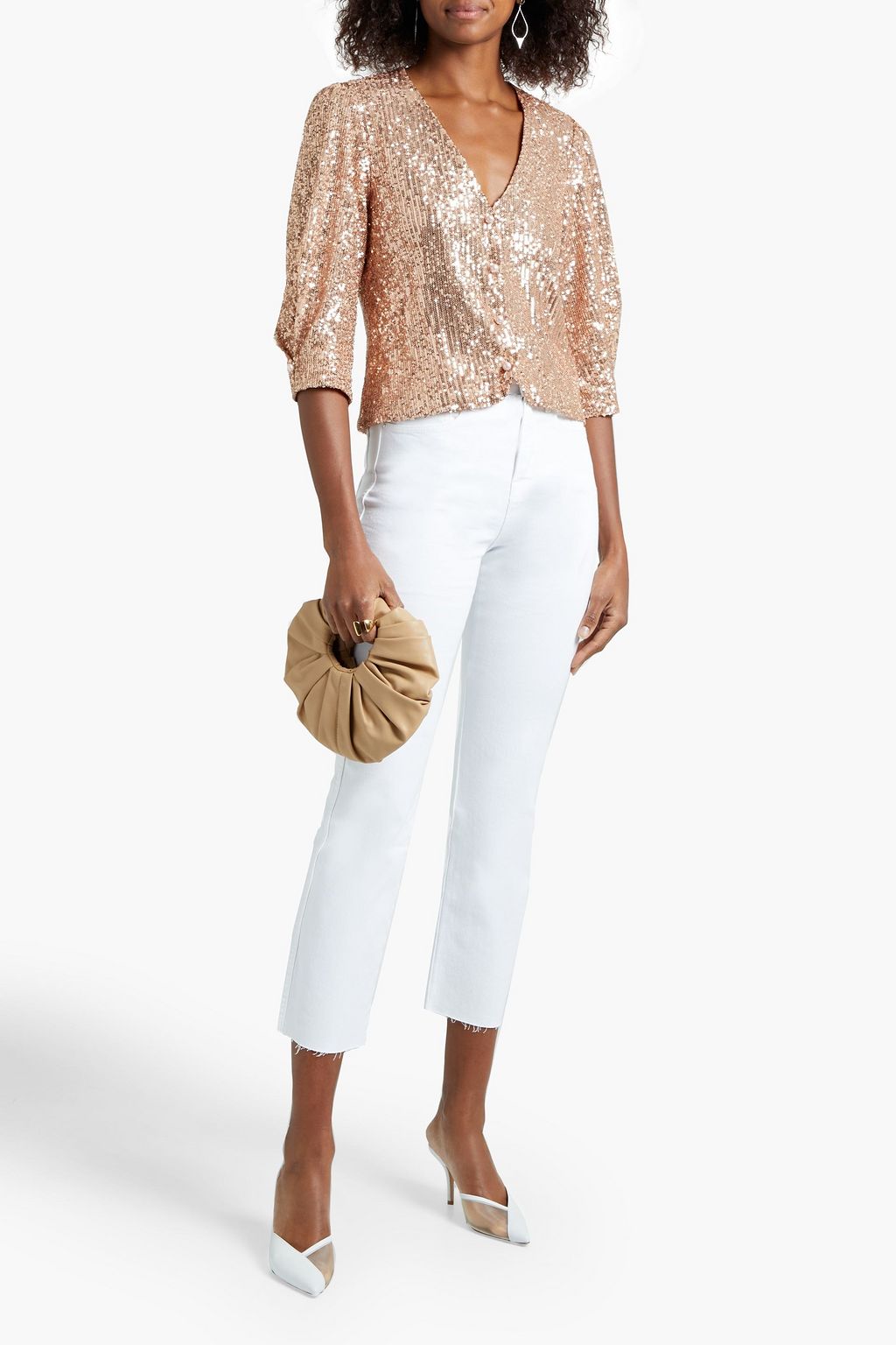 Tulle blouse with MAJE sequins, rose gold