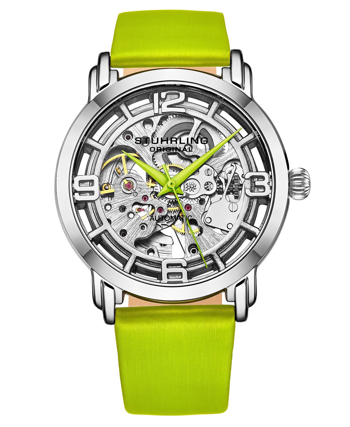 Women's Automatic Genuine Leather Watch with Green Strap, 40mm Stuhrling, White