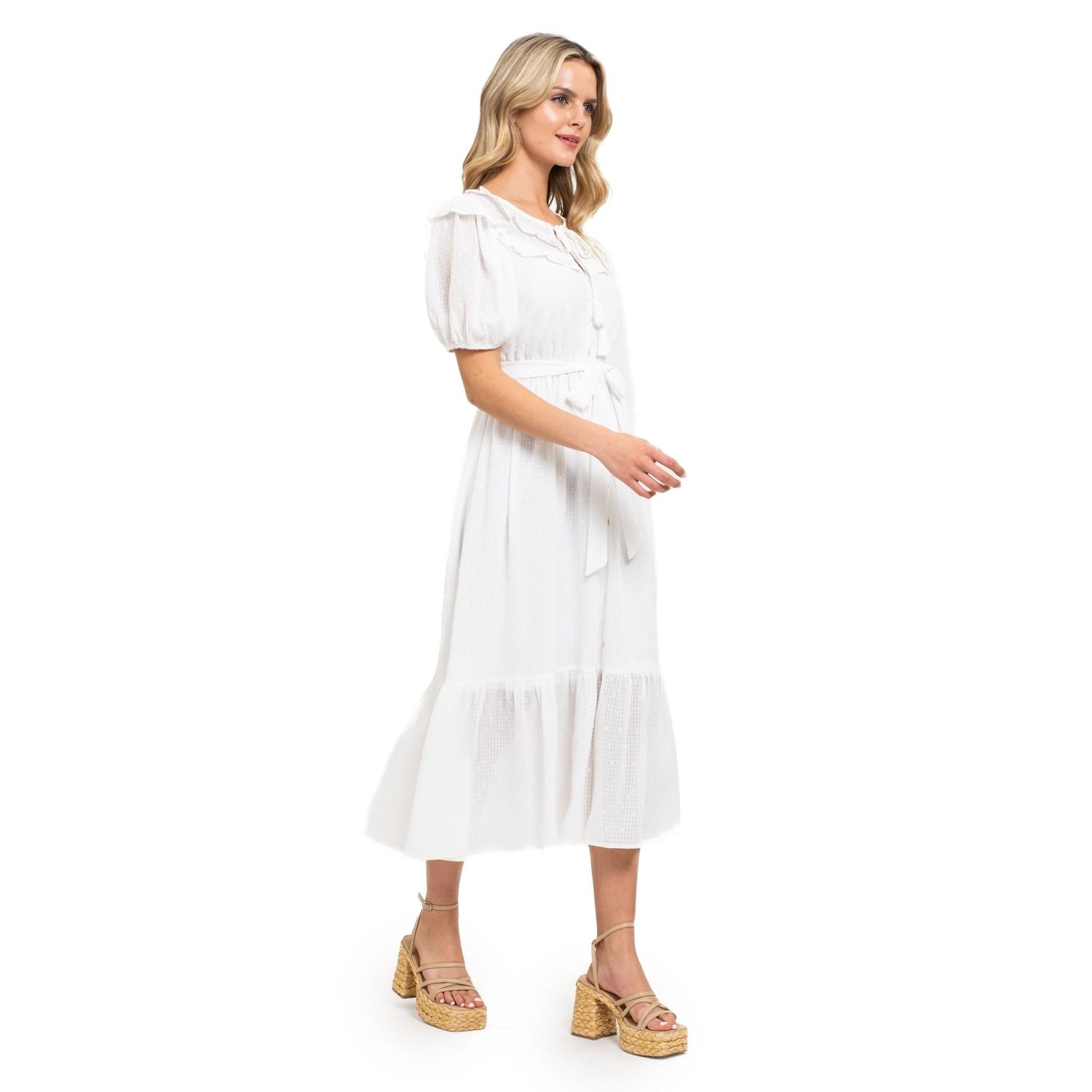 August Sky August Sky women's textured midi dress, white