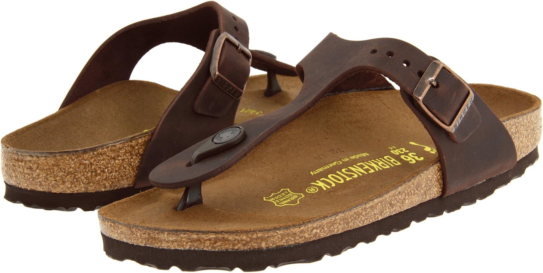 Gizeh Oiled Leather Birkenstock Flat Sandals in Habana Oiled Leather