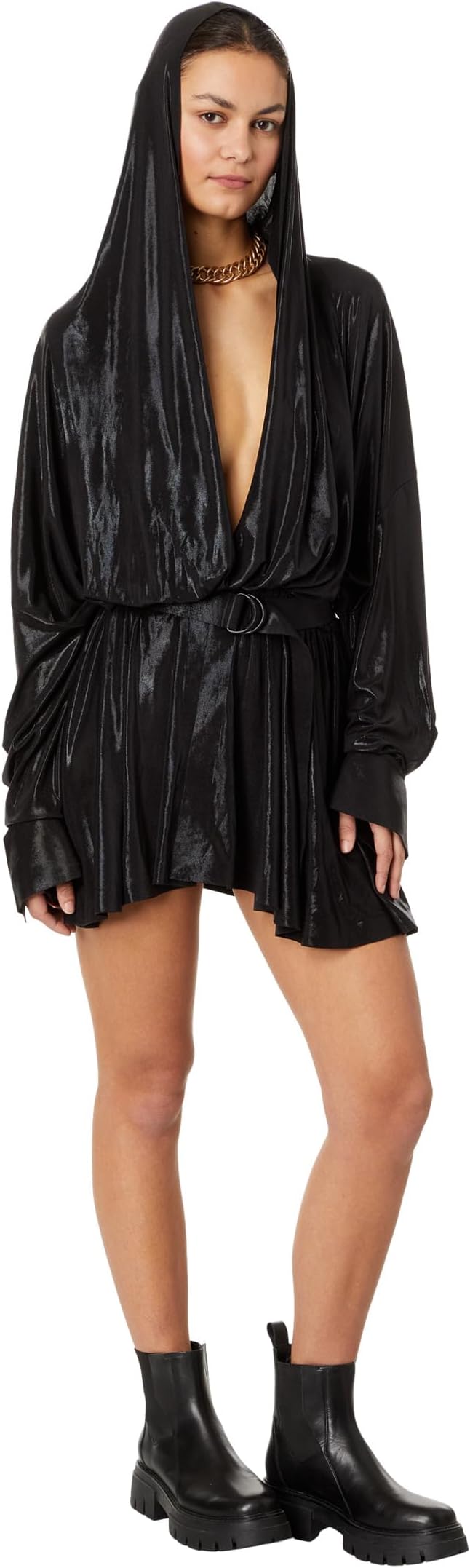 Super Oversized NK Hooded Boyfriend Shirt and Norma Kamali Flare Mini Dress black