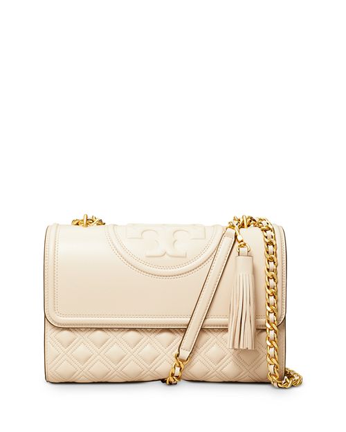 Tory Burch Fleming Quilted Leather Convertible Shoulder Bag Medium Ivory/Cream color