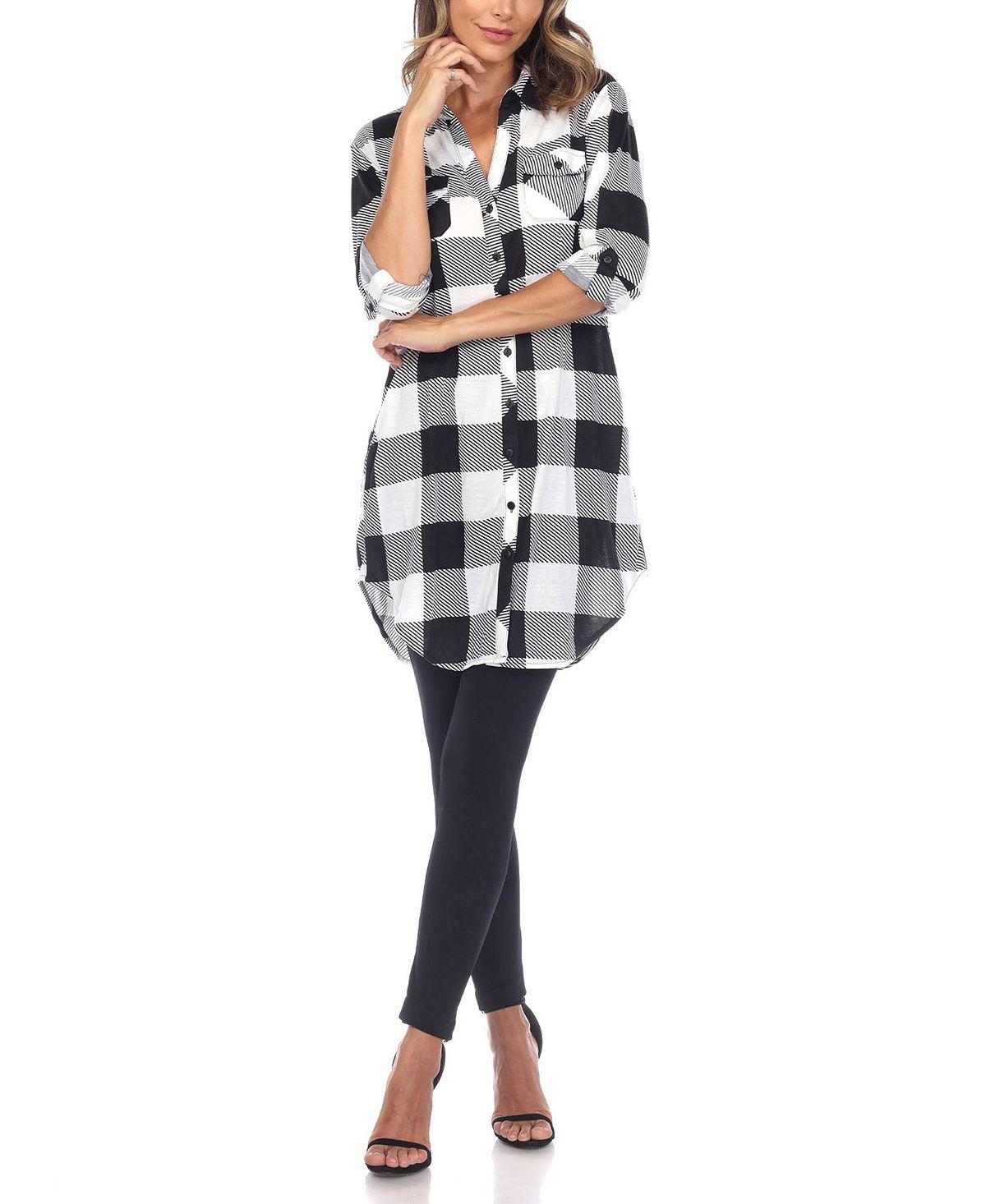 Women's tunic shirt in White Mark check