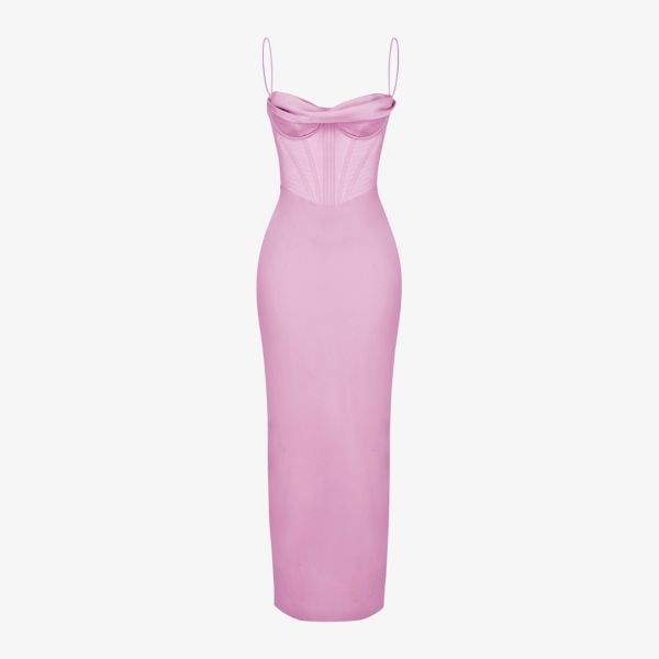 Satin maxi dress with corset Charmaine House Of Cb, pink