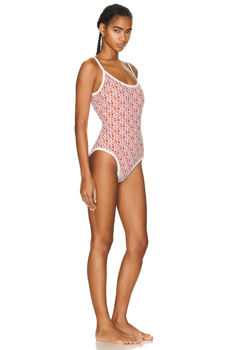 Moncler Logo Print Scoop Neck One Piece Swimsuit, Orange