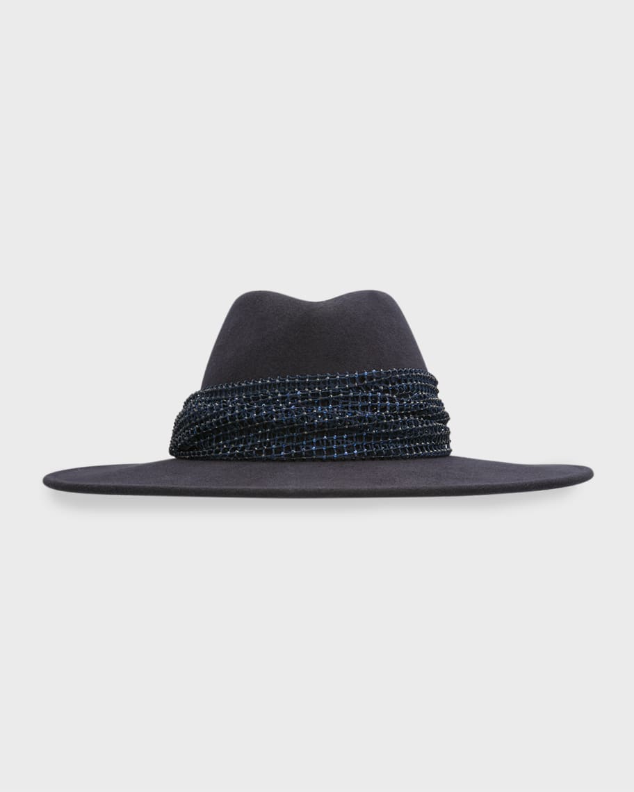 Harlowe Wool Fedora Hat with Crystal Mesh Band Eugenia Kim