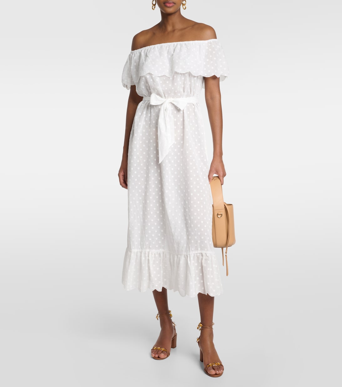 Marysia Off Shoulder Cotton Midi Dress, White