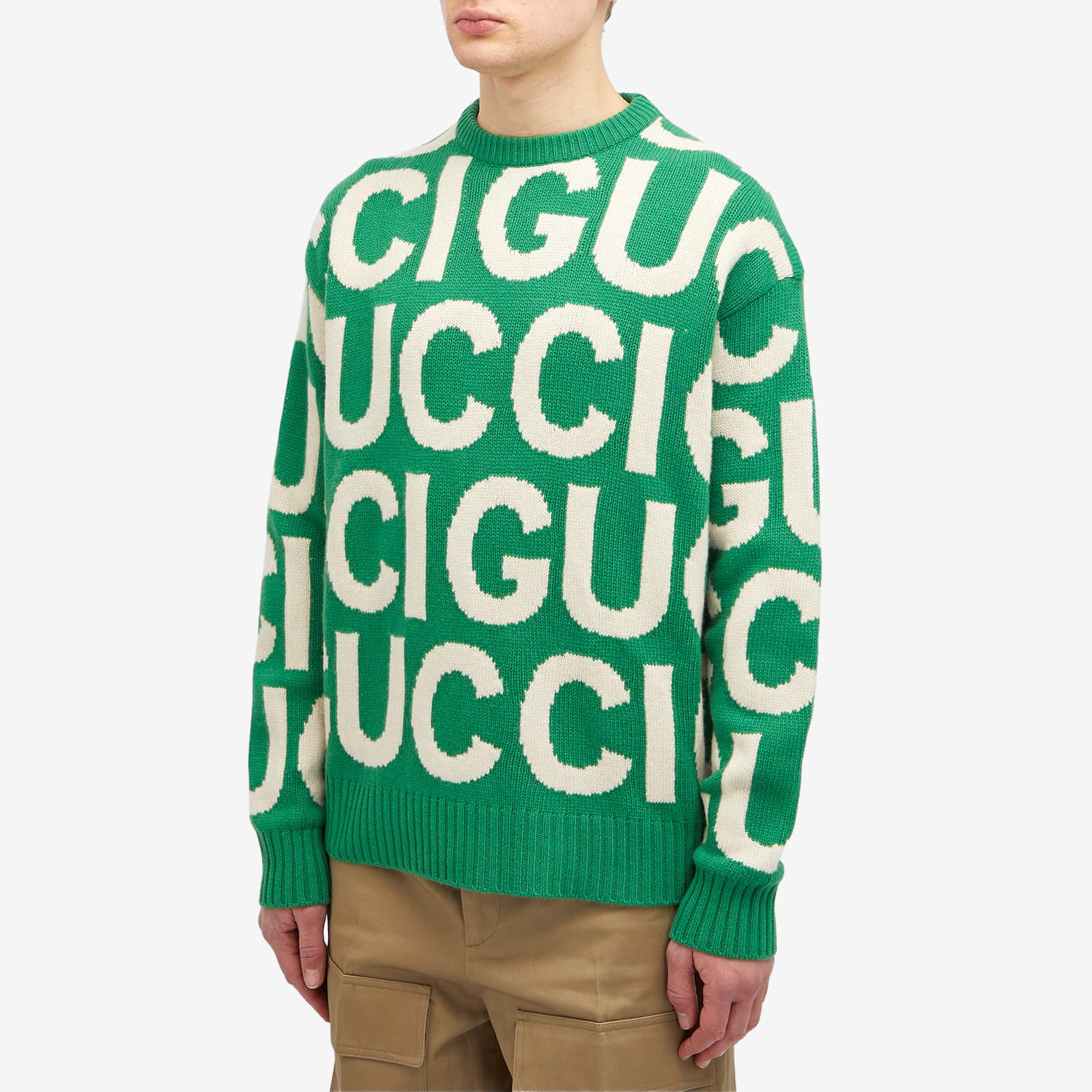 Gucci Jumbo Logo Intarsia Crew Neck Jumper, green