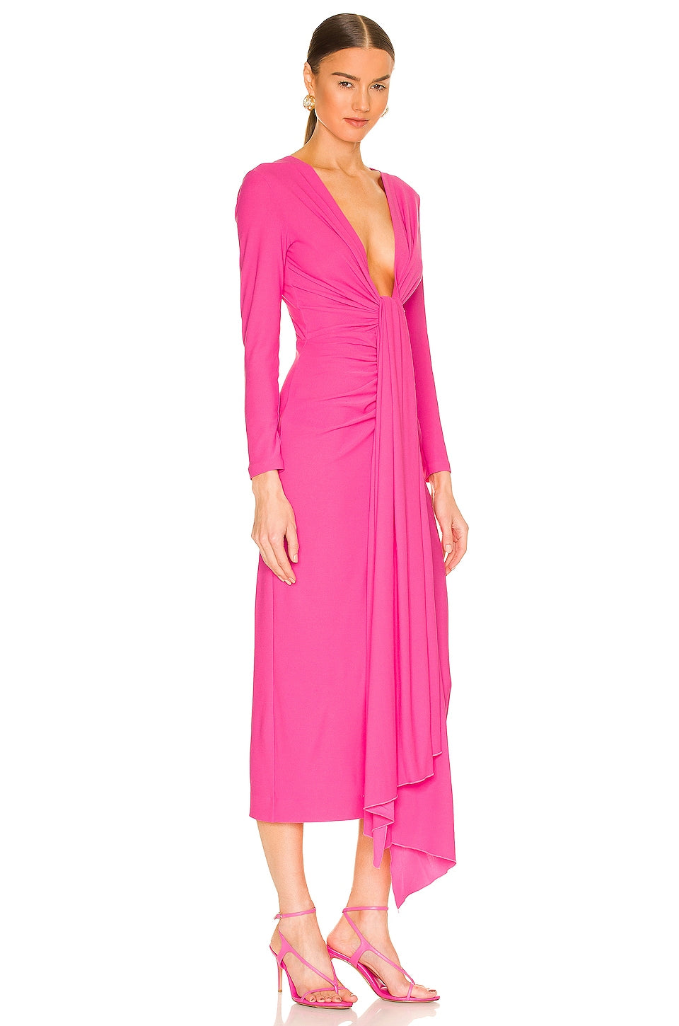 SOLACE London Lorena midi dress, Hot Pink