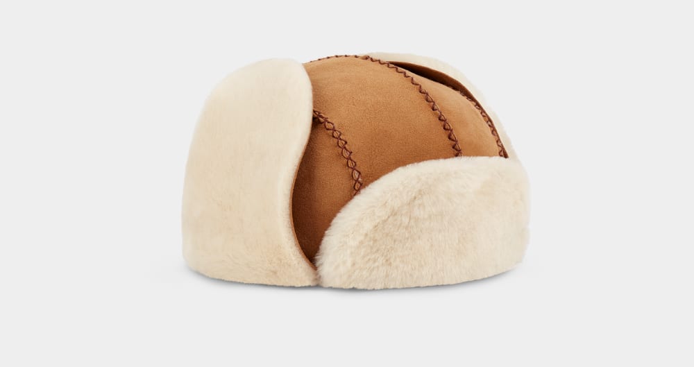 Sheepskin Trapper With Stitch UGG Hat, brown