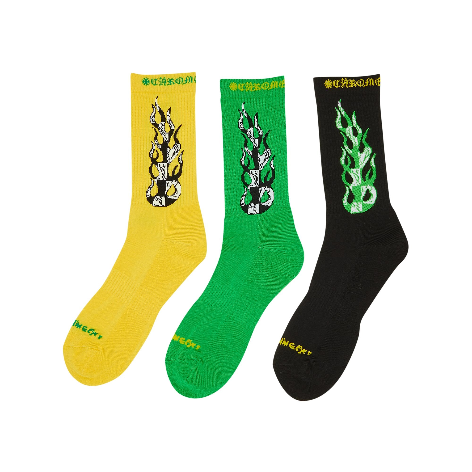 Flame Chrome Hearts x Matty Boy Socks, Green/Yellow/Black