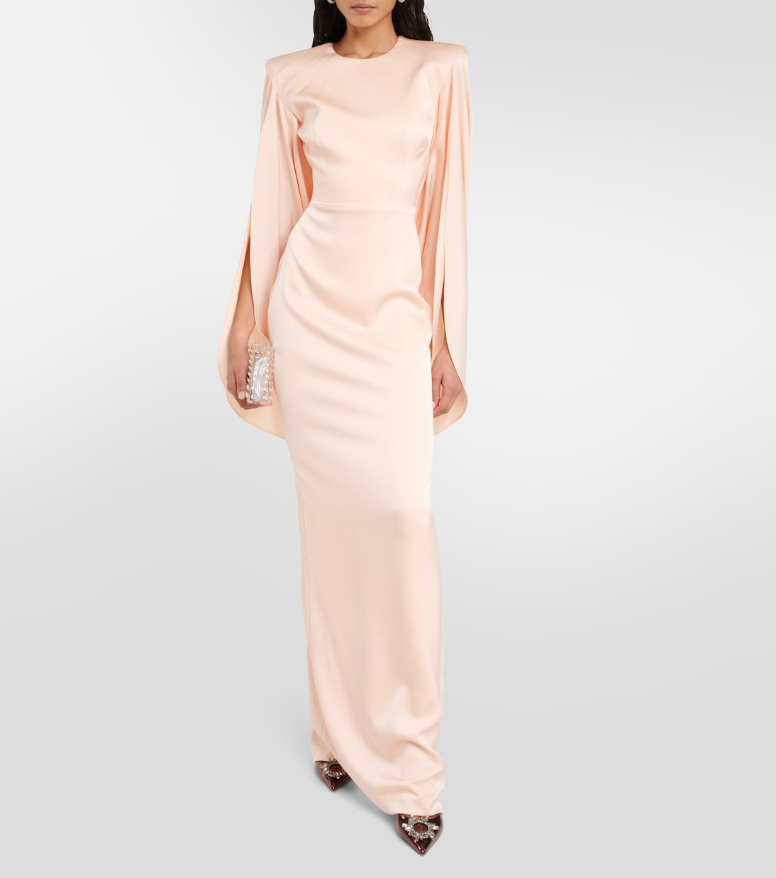 Alex Perry crepe satin dress with cape, pink