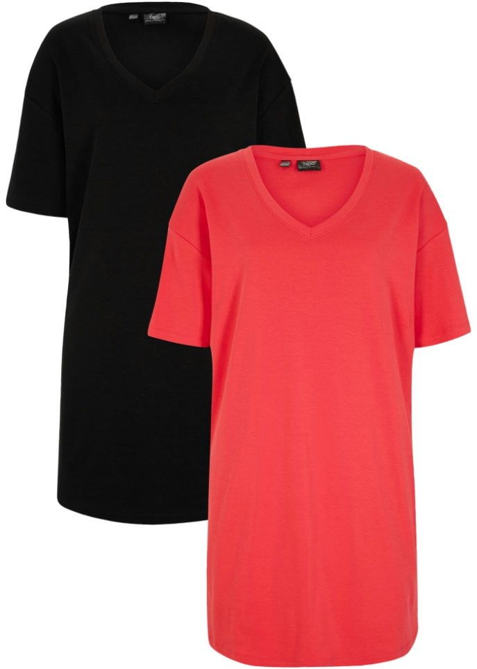 Oversized V-Neck T-shirt Dress (Pack of 2) Bpc Bonprix Collection pink