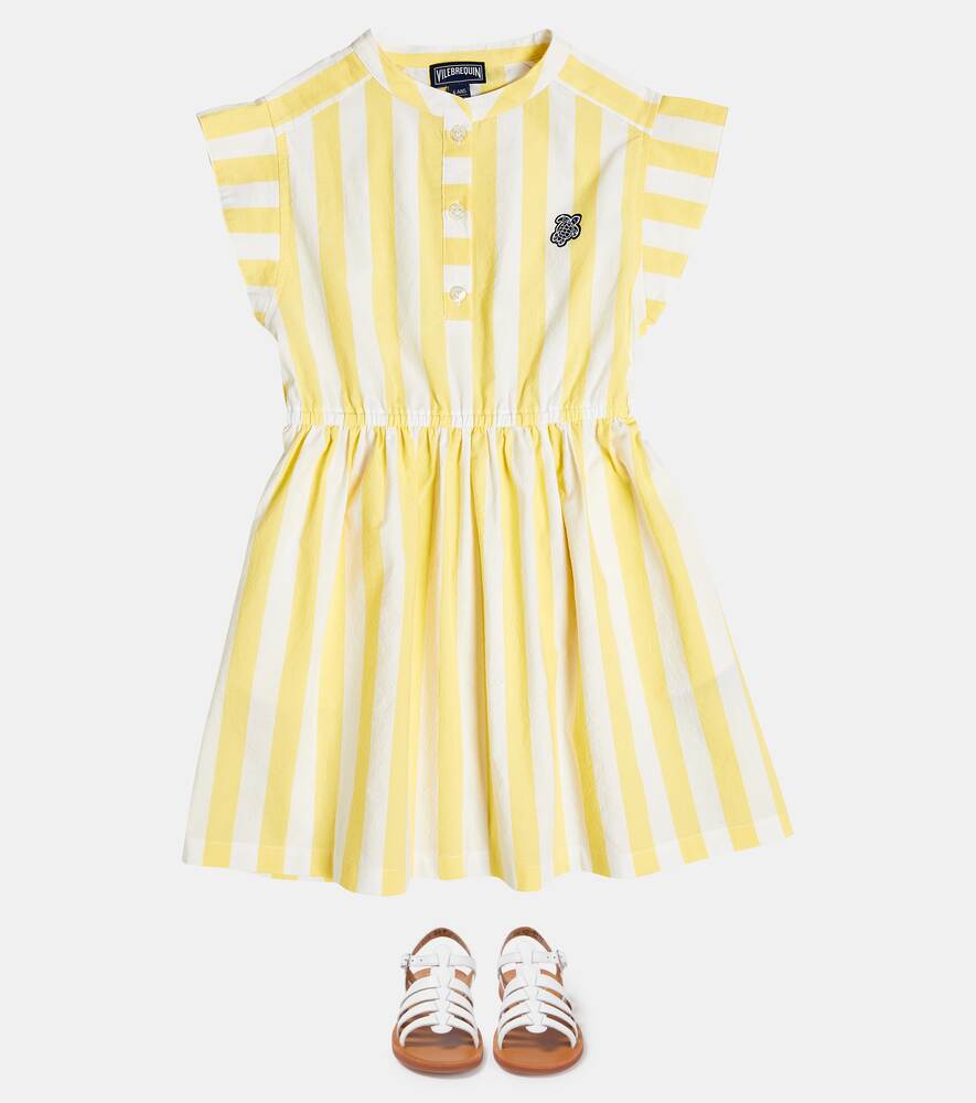 Vilebrequin striped cotton dress with embroidery, yellow