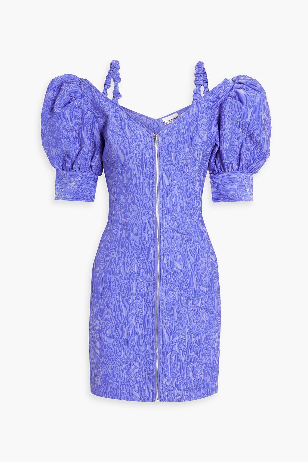 Mini dress with open shoulders and cloque GANNI, lavender