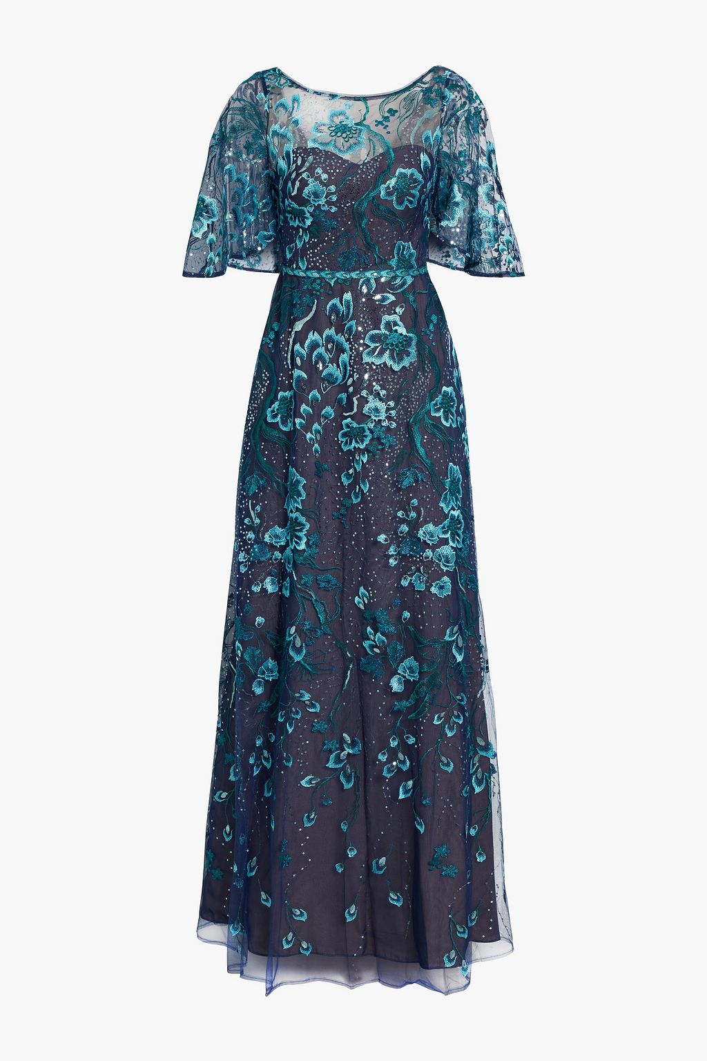 Tulle maxi dress with sequins and embroidery MARCHESA NOTTE, navi