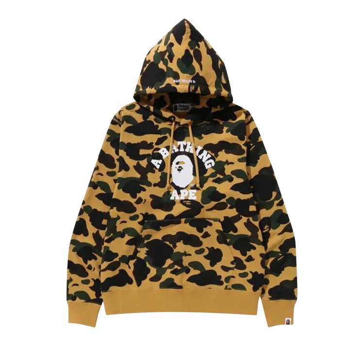 بلوزة بغطاء رأس باللون الأصفر من BAPE 1st Camo College Pullover، باللون الأصفر