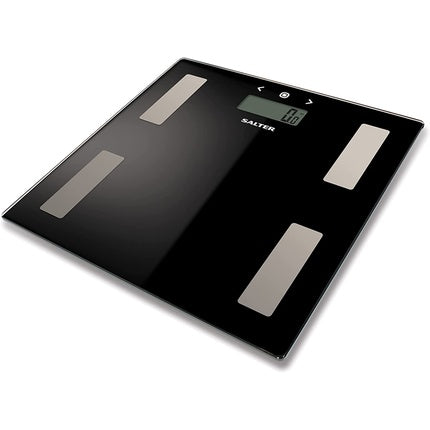 Salter 9150 BK3R Digital Glass Bathroom Body Analyzer Scale with Body Fat Analysis Weight , BMI , body fat/water , ultra-thin, easy to read display 8 users, step-by-step function