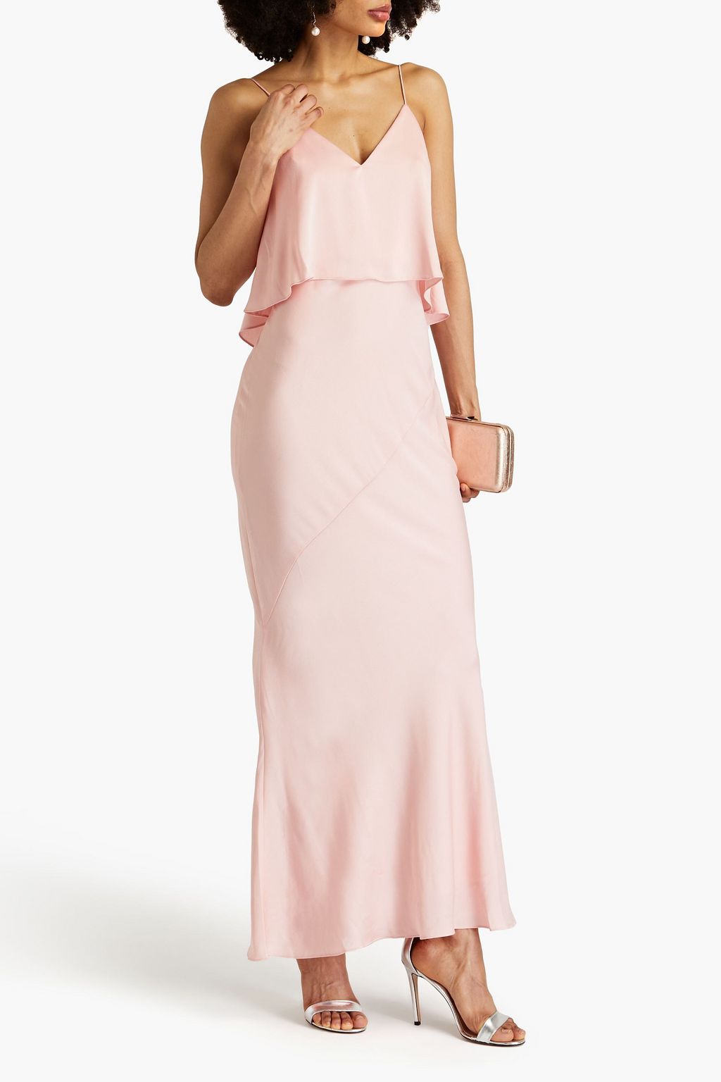 SHONA JOY Satin Crepe Layered Maxi Dress, Pink