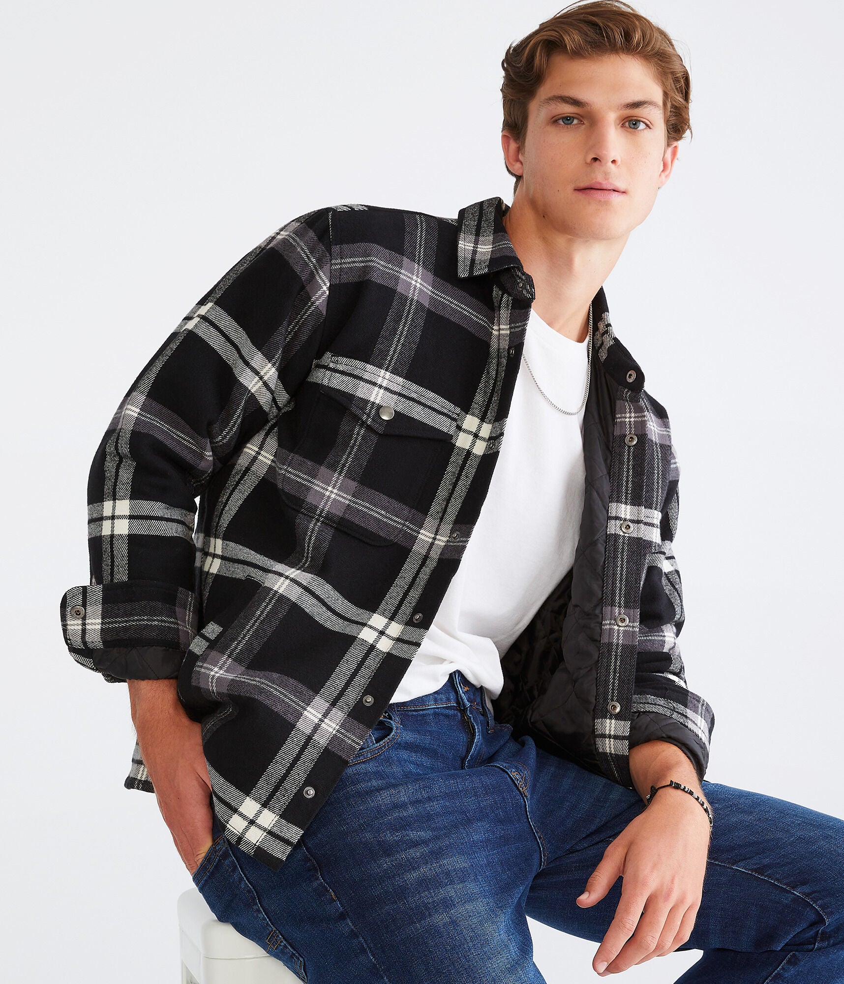 Aeropostale plaid flannel shirt, black