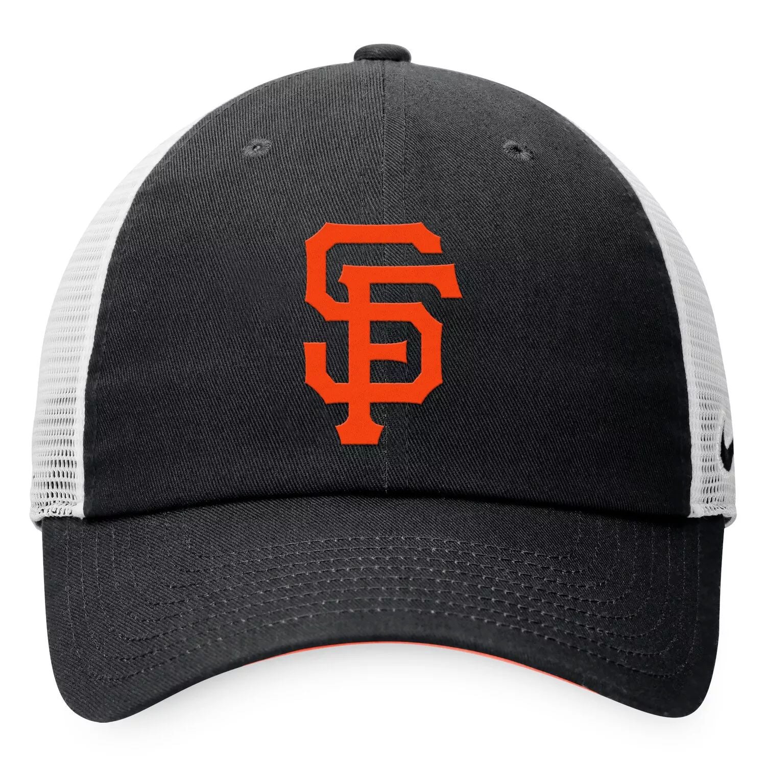 قبعة Nike Trucker القابلة للتعديل للرجال باللونين الأسود والأبيض من San Francisco Giants Heritage86