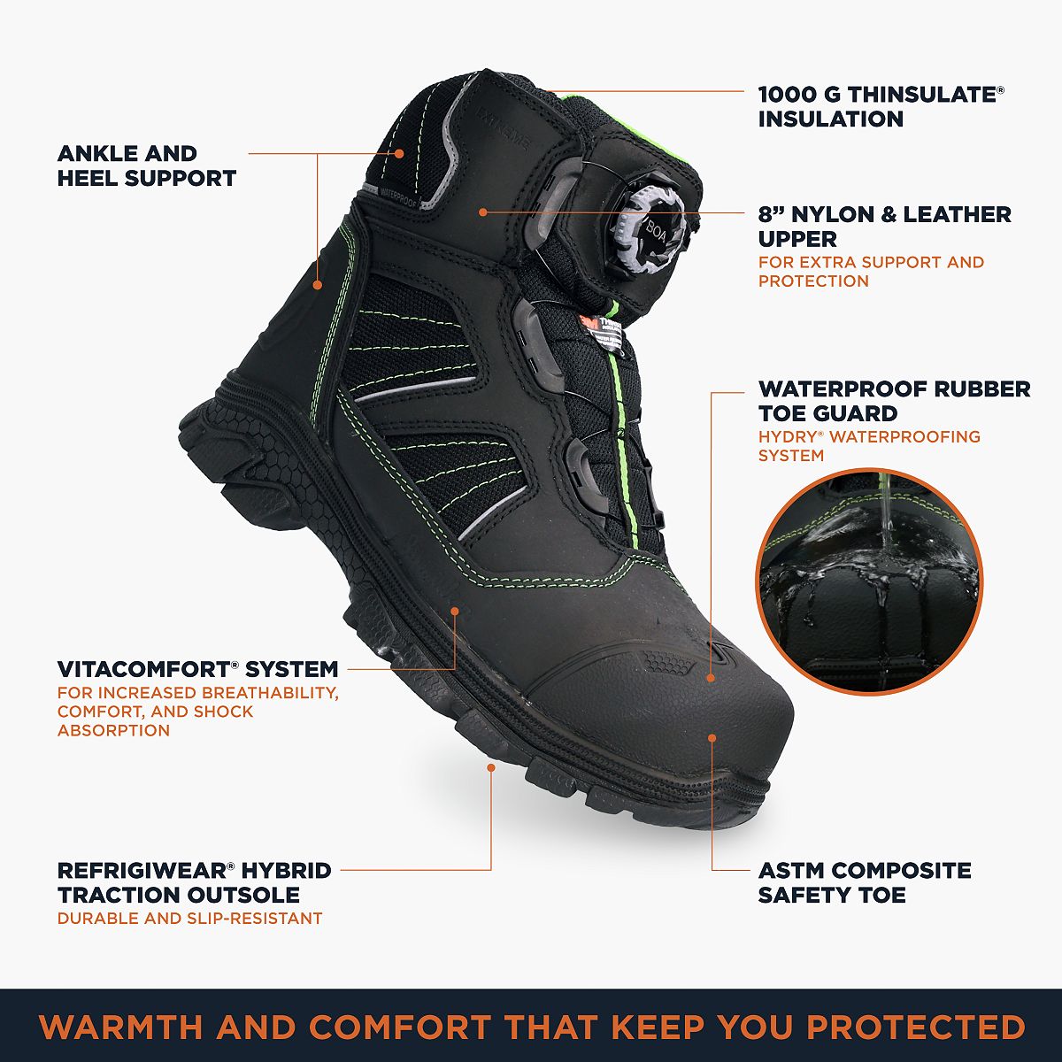 Men's Waterproof Insulated Adventure Hiking Boots with Boa Fit RefrigiWear System