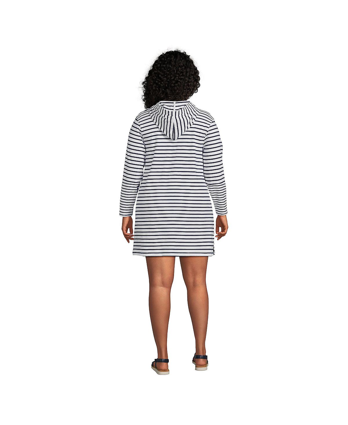 Lands' End Women's Plus Size Cotton Jersey Long Sleeve Hooded Swim Dress