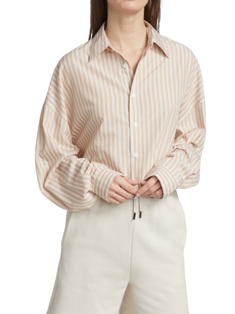 Thomas Blanca Striped Cropped Shirt in Beige Multicolor