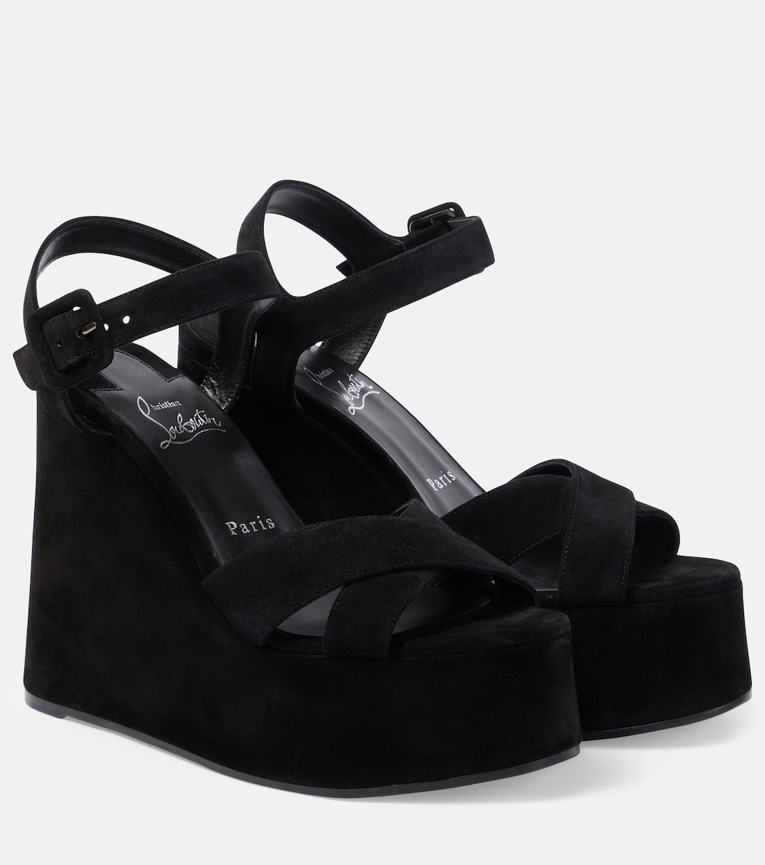 Velvet wedge sandals supramariza 130 Christian Louboutin, black