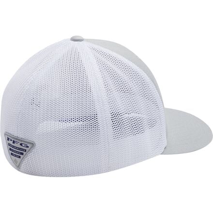 قبعة PFG Mesh Trucker للرجال من Columbia، رمادي رائع/أبيض/أزرق زاهٍ/مارلين