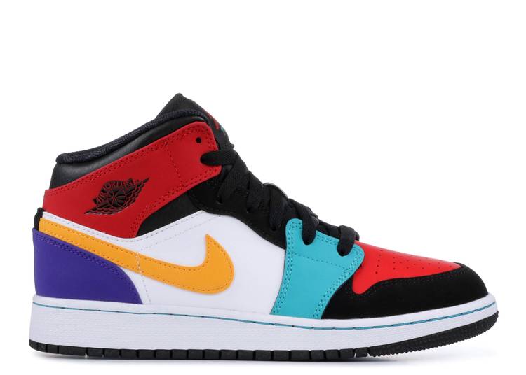 حذاء رياضي AIR JORDAN 1 MID GS 'MULTI-COLOR'، أبيض