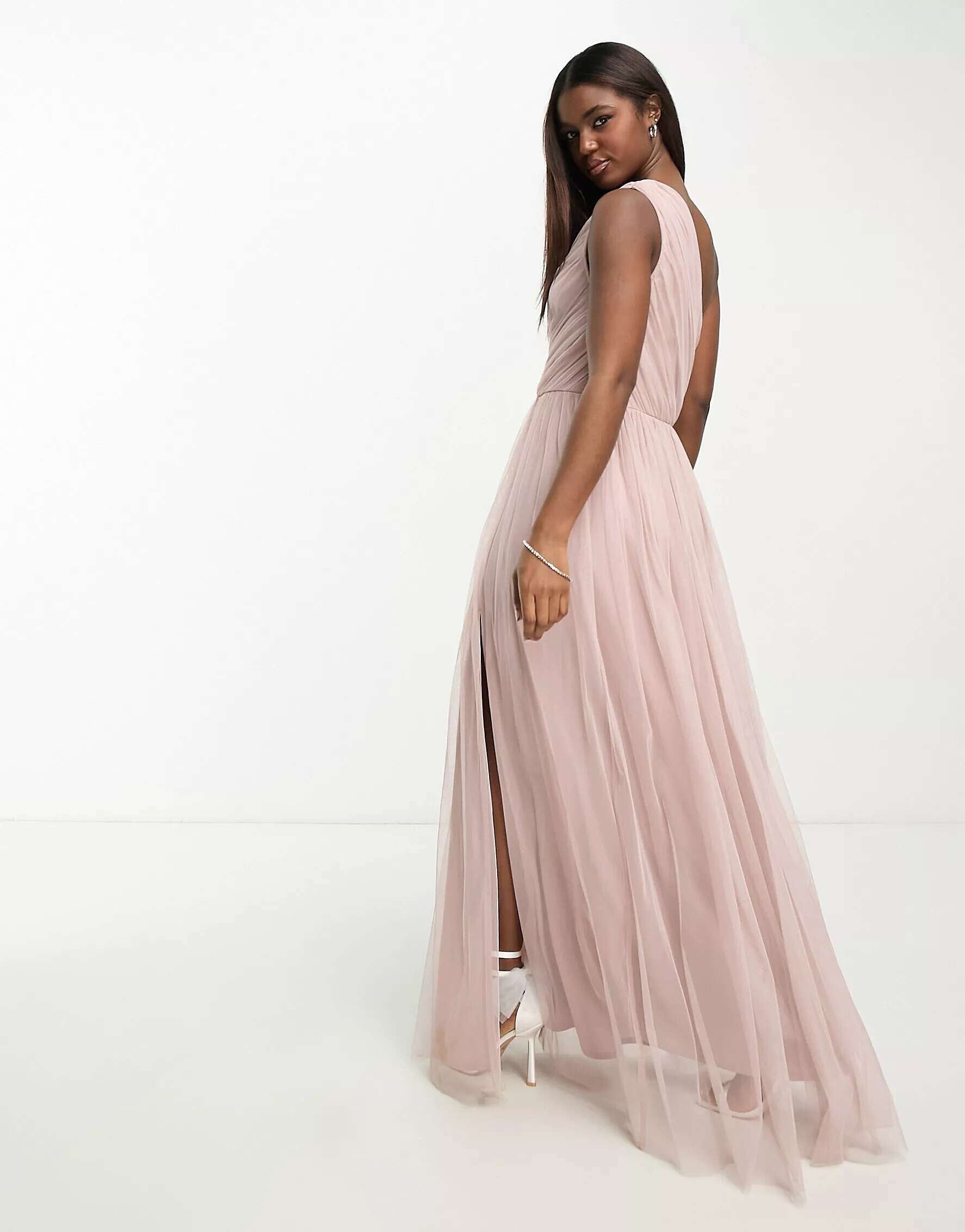 Anaya Bridesmaid Pink One Shoulder Tulle Maxi Dress