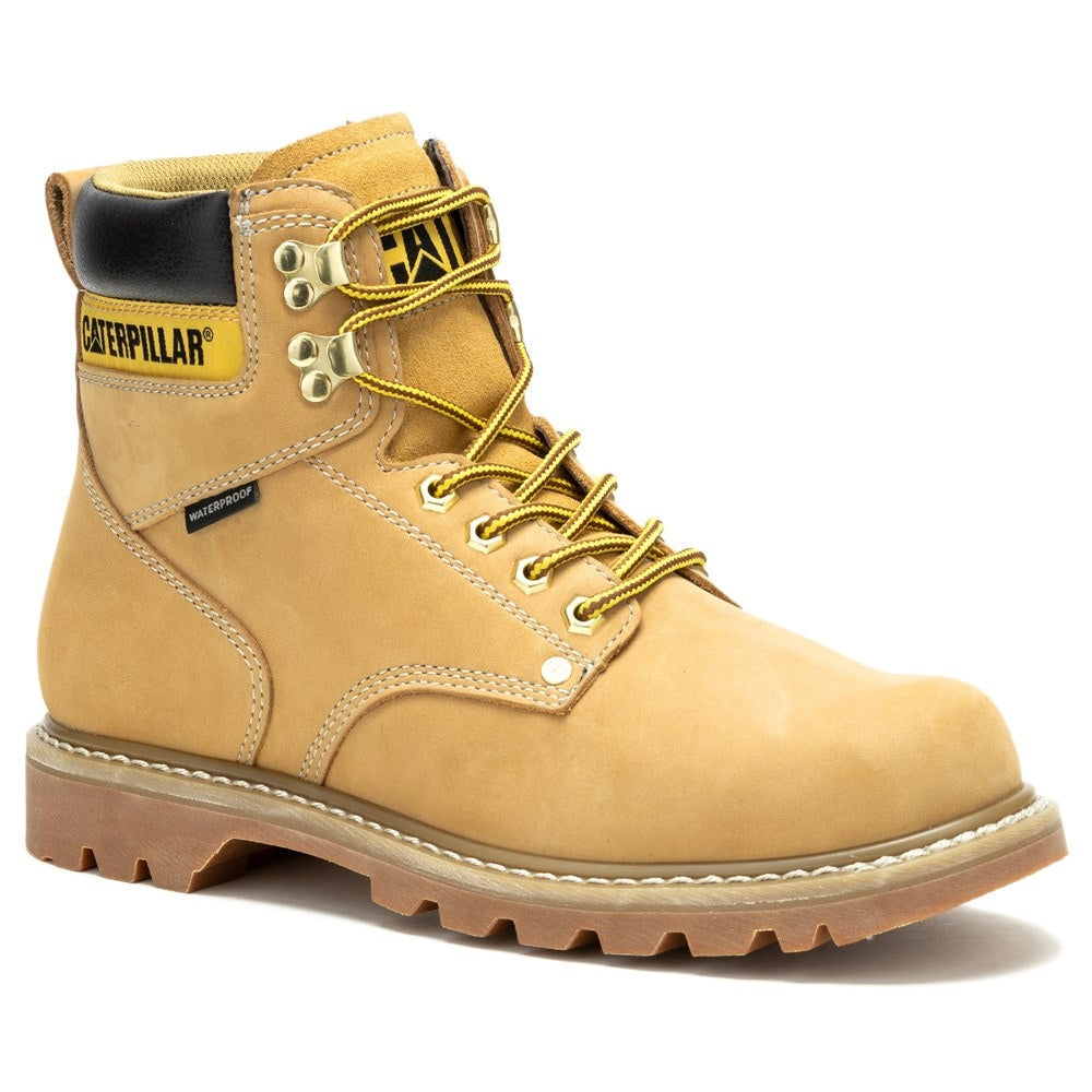 Caterpillar Men's Waterproof Medium/Wide Second Shift Work Boots , color honey reset