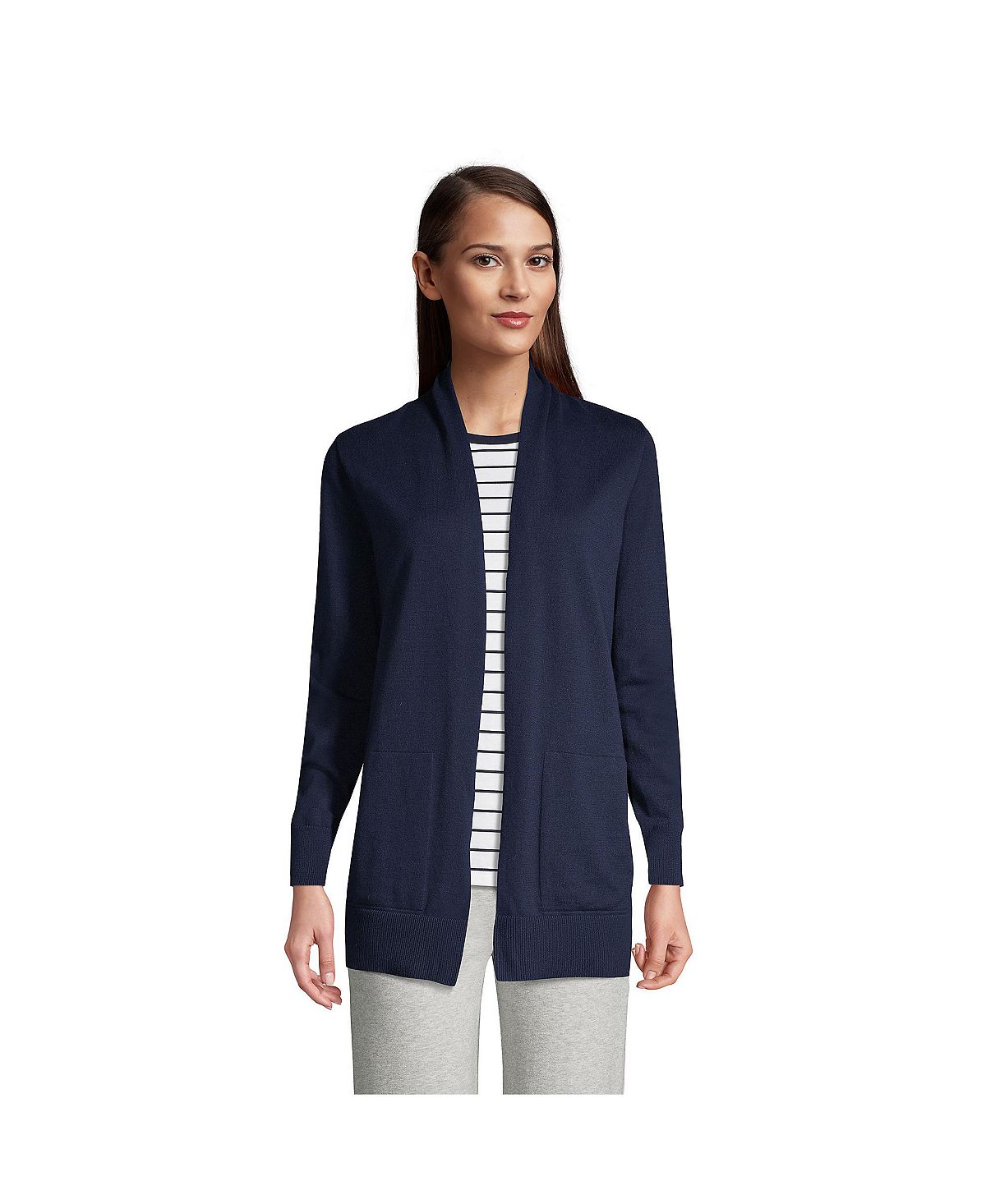 Lands' End Women's Cotton Cardigan with Open Sleeves and Sweater