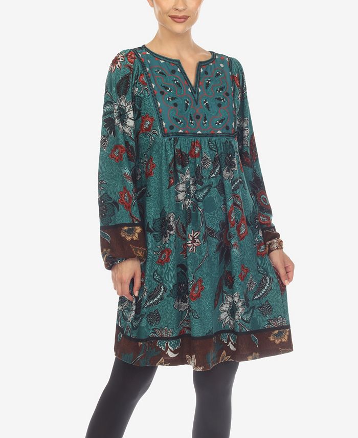 Women's White Mark Paisley Embroidered Sweater Dress, Teal