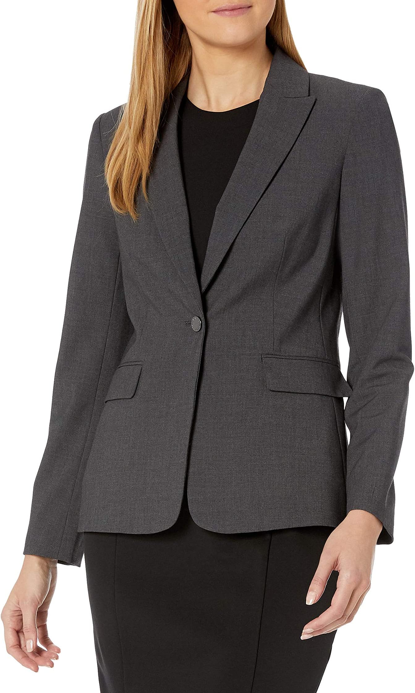 Calvin Klein Women's Lux One Button Blazer in Charcoal