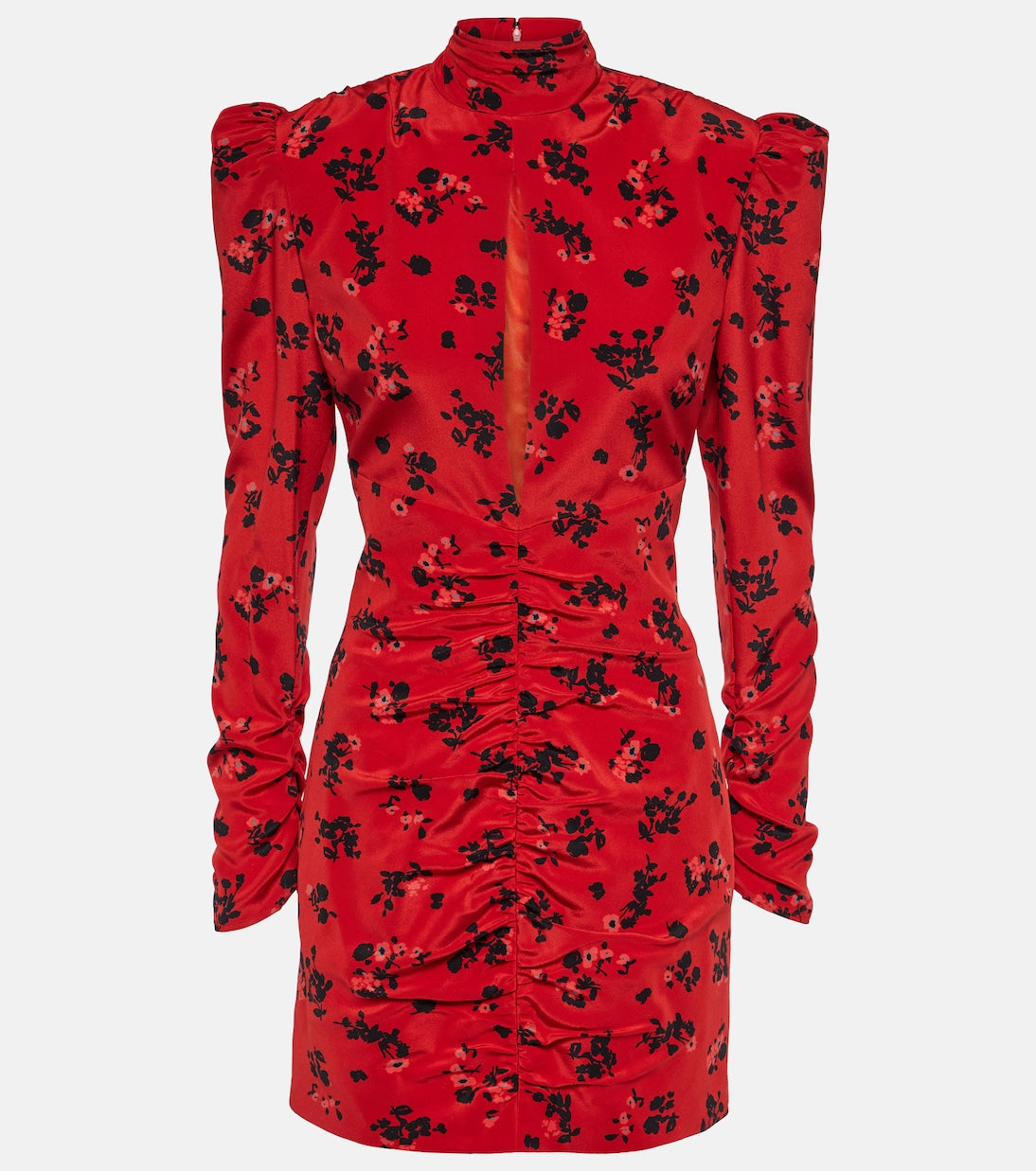 Alessandra Rich Silk Floral Mini Dress, Red