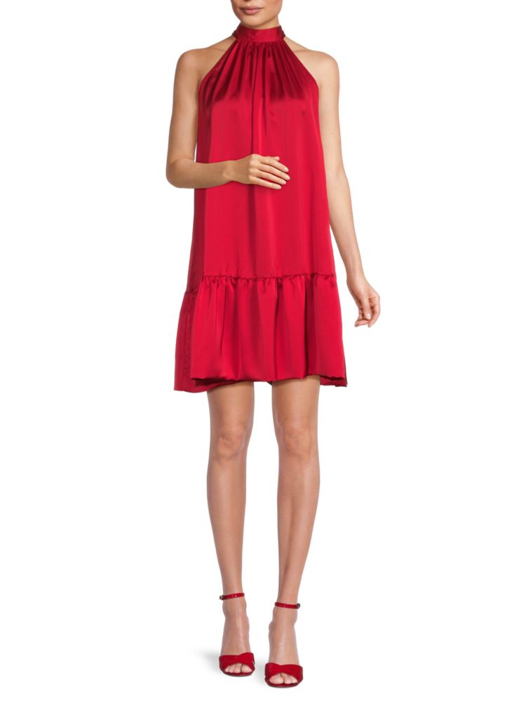 Satin flounce dress with bow Renee C., red