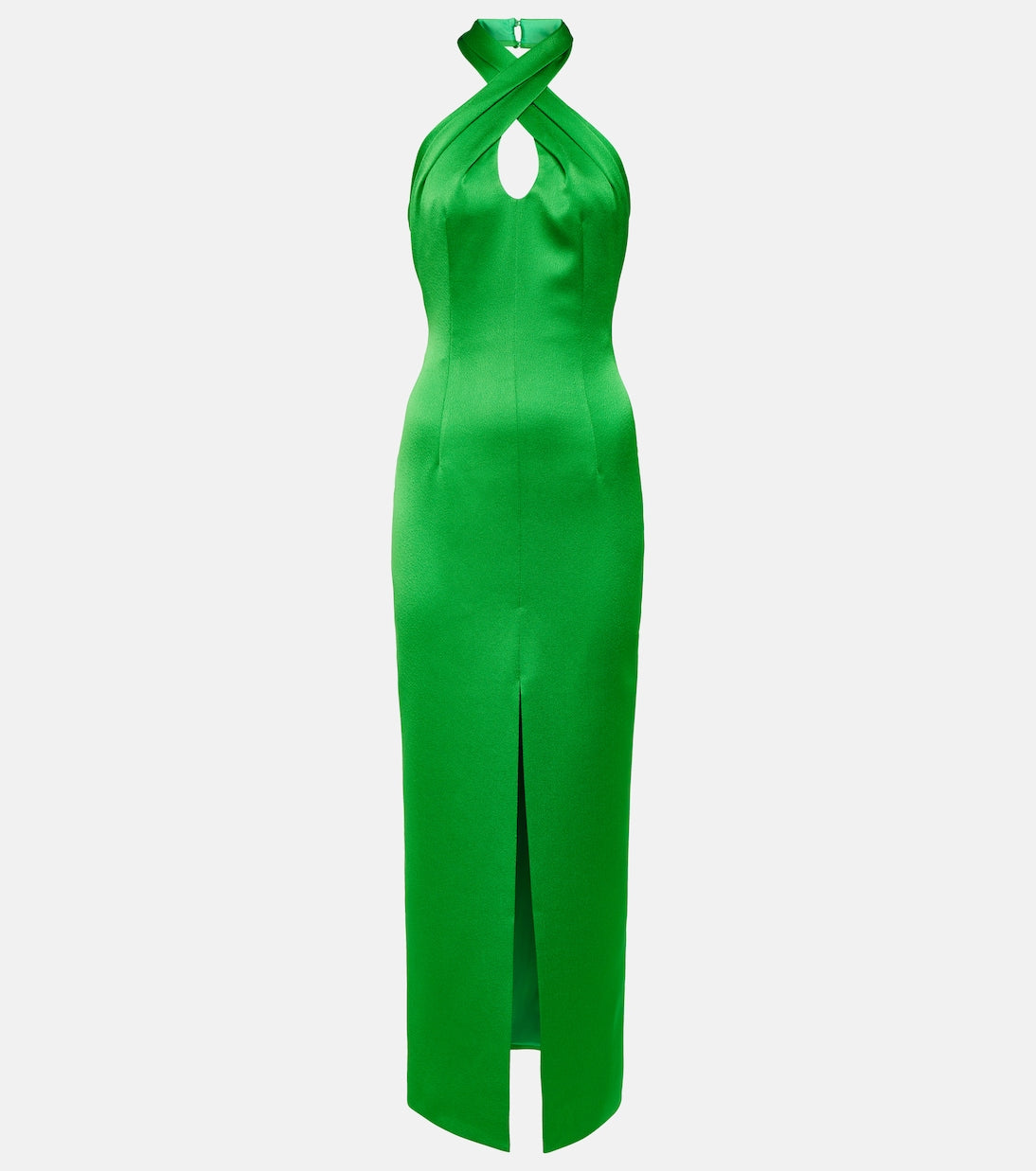 Rasario satin midi dress with halter collar, green