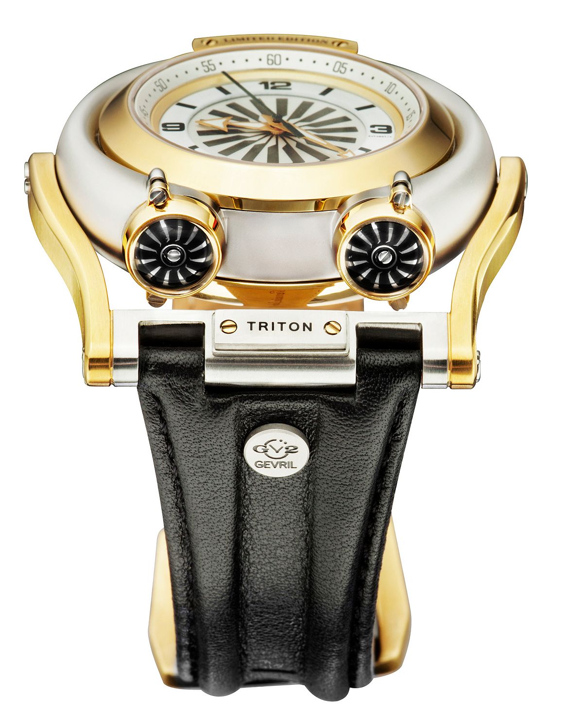 Triton men's automatic watch with black genuine leather strap 49 mm GV2 by Gevril