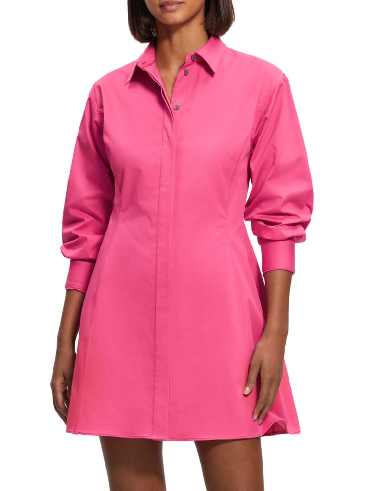 Theory Sculptural Mini Shirtdress in Carnation