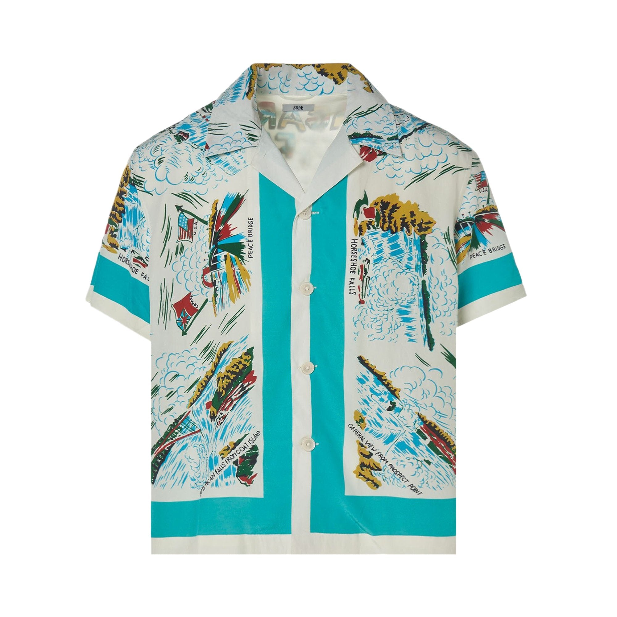 Bode Niagara Souvenir Short Sleeve Shirt, White/Multicolor