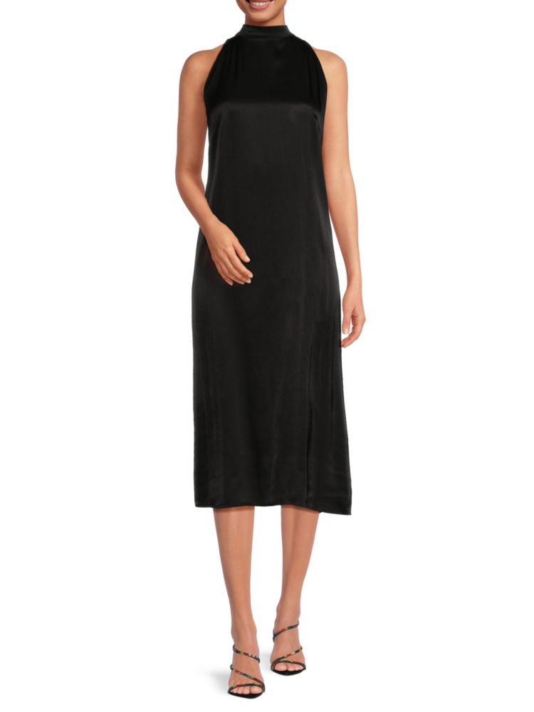 Pinko satin midi slip dress, black