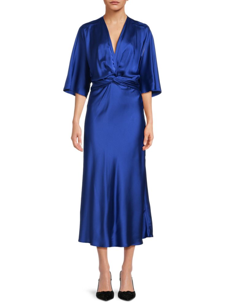 Renee C. Weave Satin Midi Dress in Royal Blue