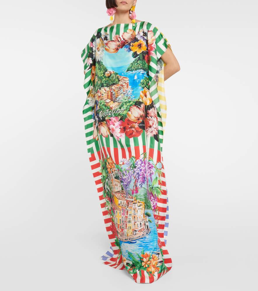 Silk twill caftan with Portofino DOLCE&GABBANA print, multicolored