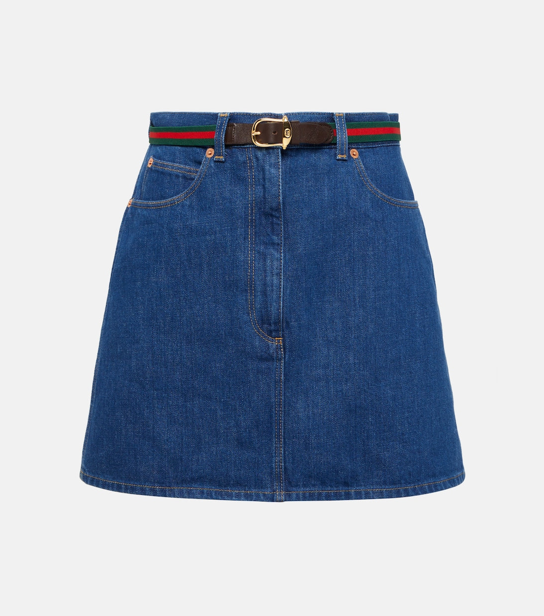 GUCCI Web Stripe Denim Miniskirt, Blue