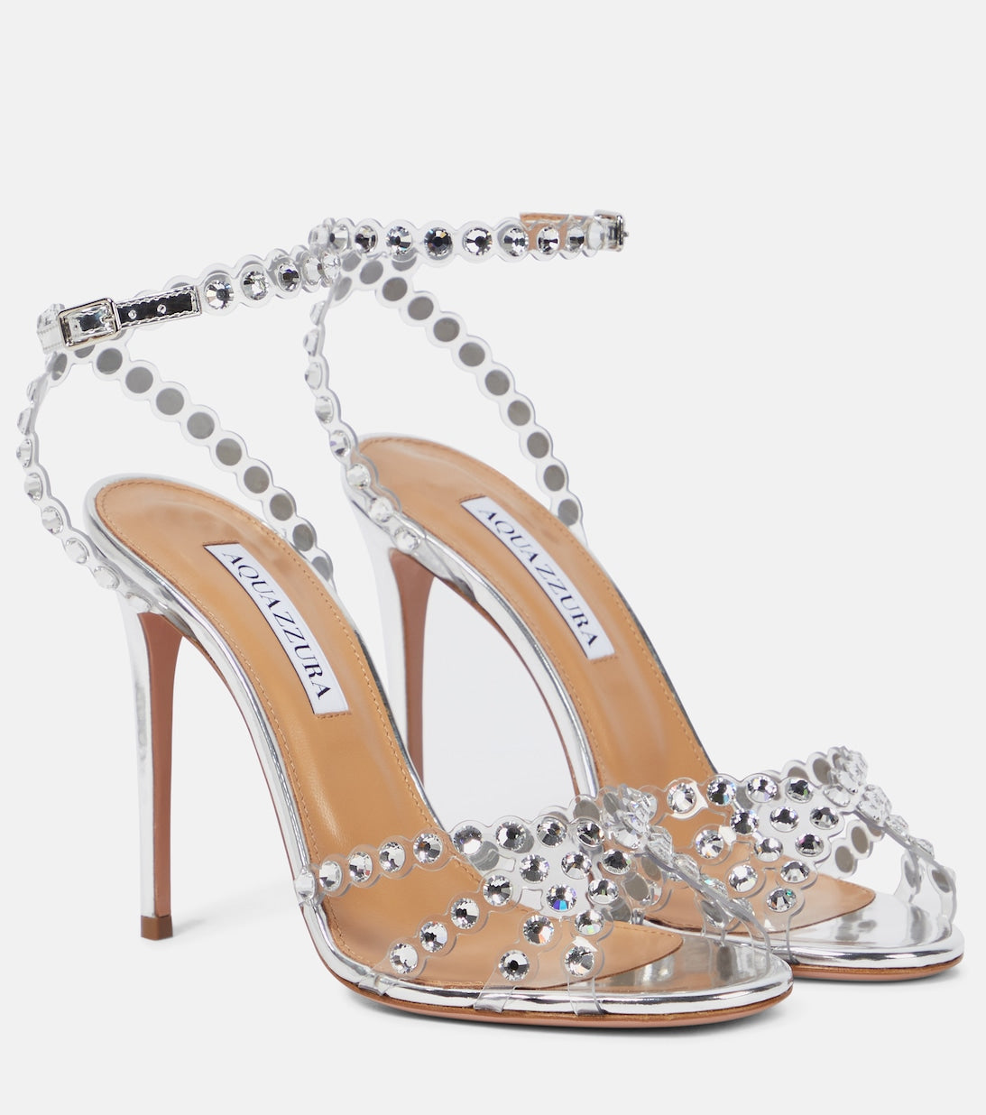 Tequila 105 embellished sandals in Aquazzura PVC, silver