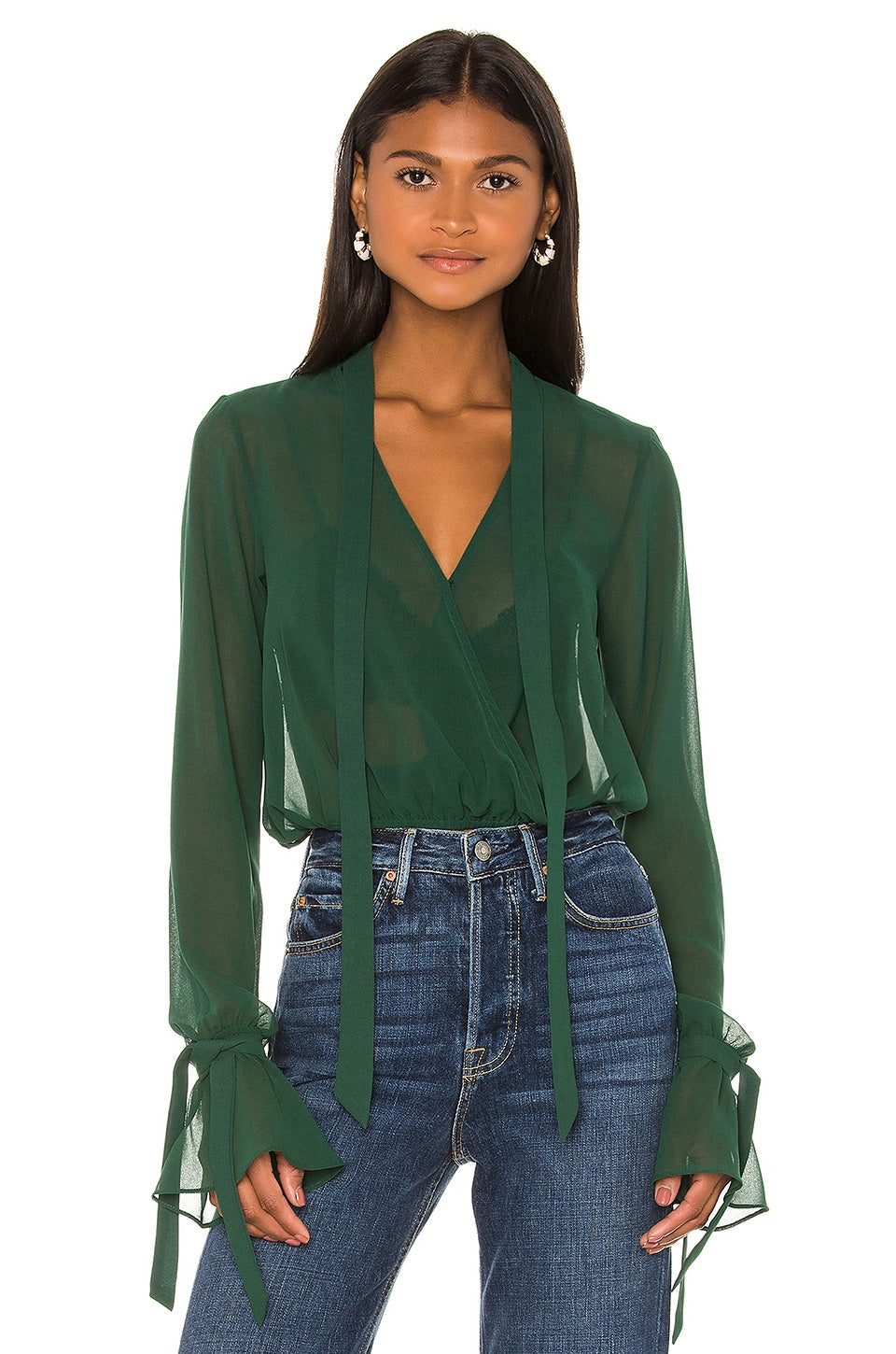 House of Harlow 1960 x REVOLVE Joli Tie Cuff Blouse in Forest Green