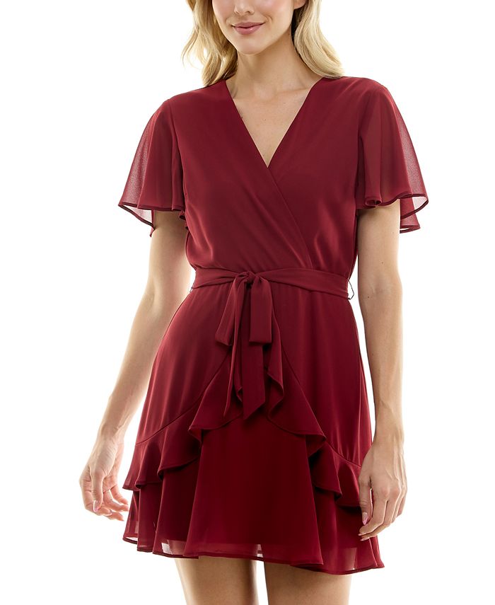 As U Wish Tie Waist Chiffon Dress, Red